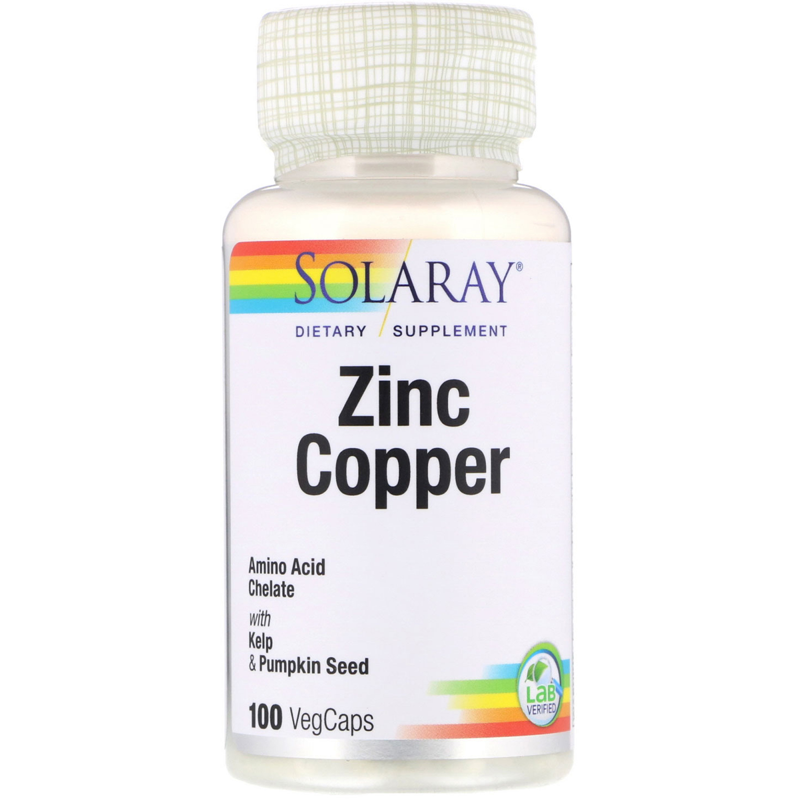 Цинк и медь Solaray Zinc Copper with kelp & pumpkin seed капсулы 100 шт