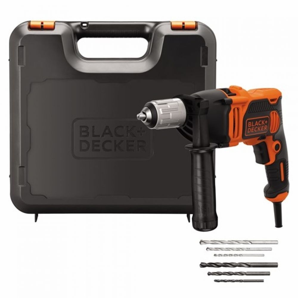 фото Ударная дрель omega black+decker beh850k, 850 вт, бзп + набор сверел, кейс