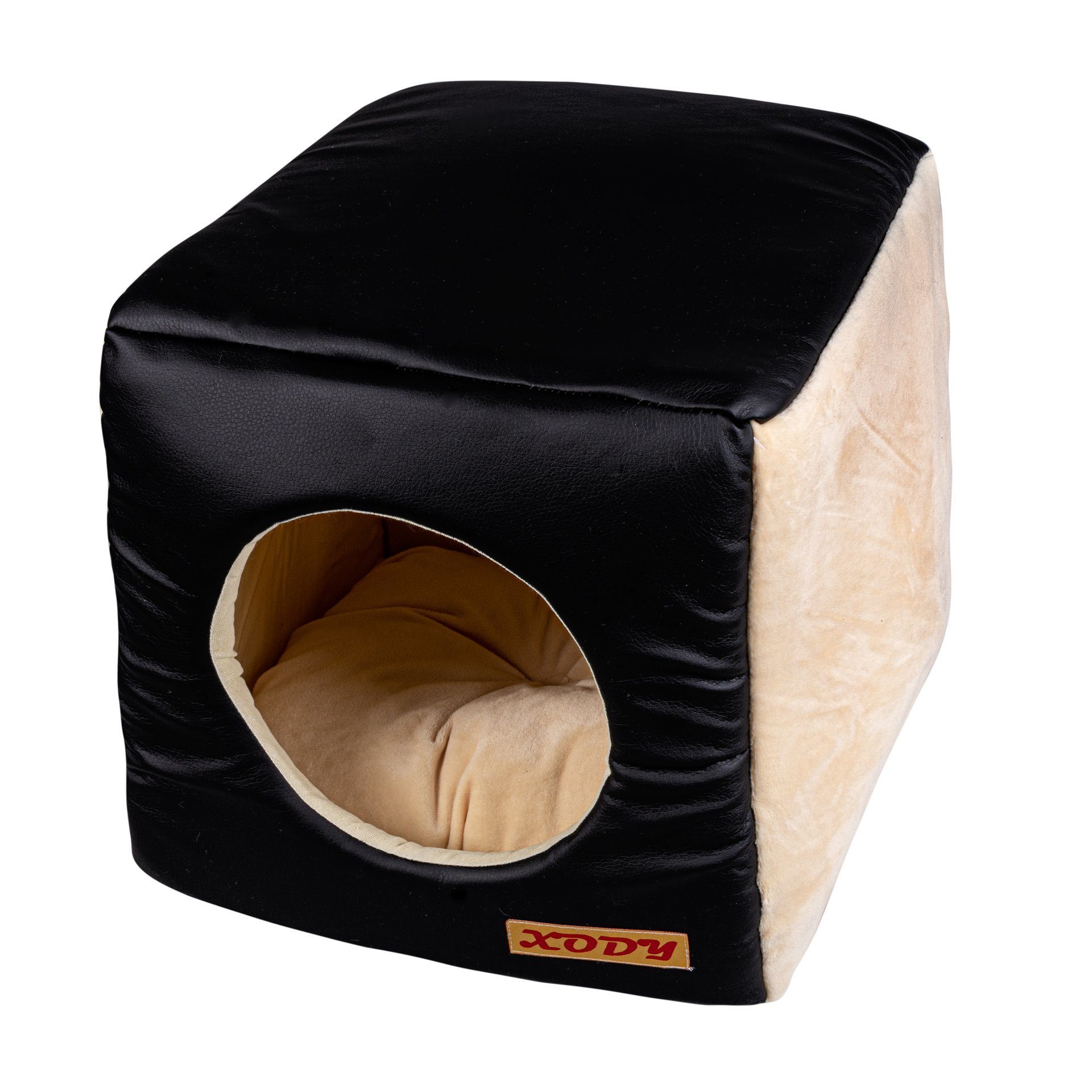 Домик для кошек и собак Xody Куб №3, бежевый, черный, 40x40x40см