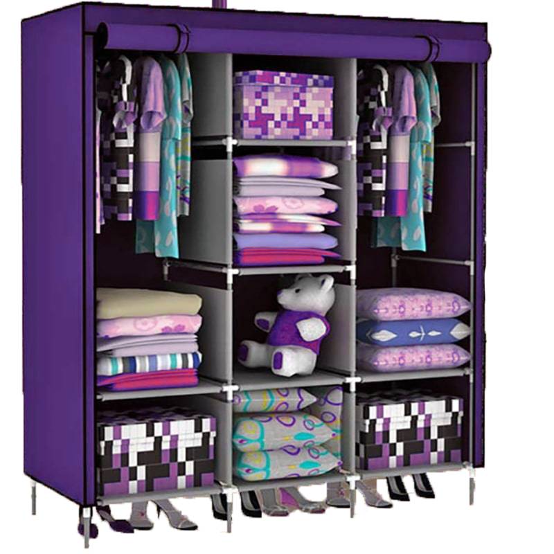 фото Складной каркасный тканевый шкаф storage wardrobe 175х130х45 см фиолетовый