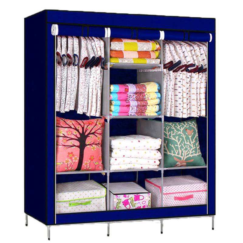 фото Складной каркасный тканевый шкаф storage wardrobe 175х130х45 см синий