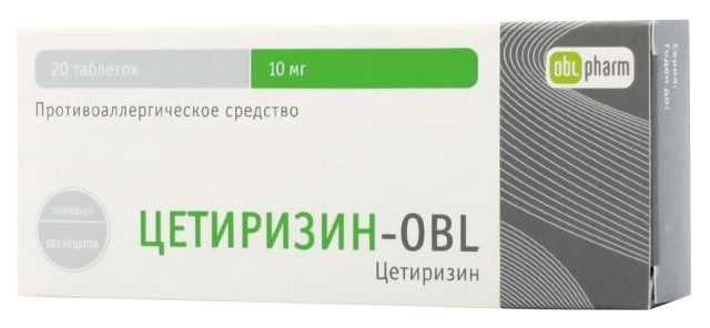 Купить Цетиризин-OBL, Цетиризин таблетки, покрытые пленочной оболочкой 10 мг №20 Оболенское ФП