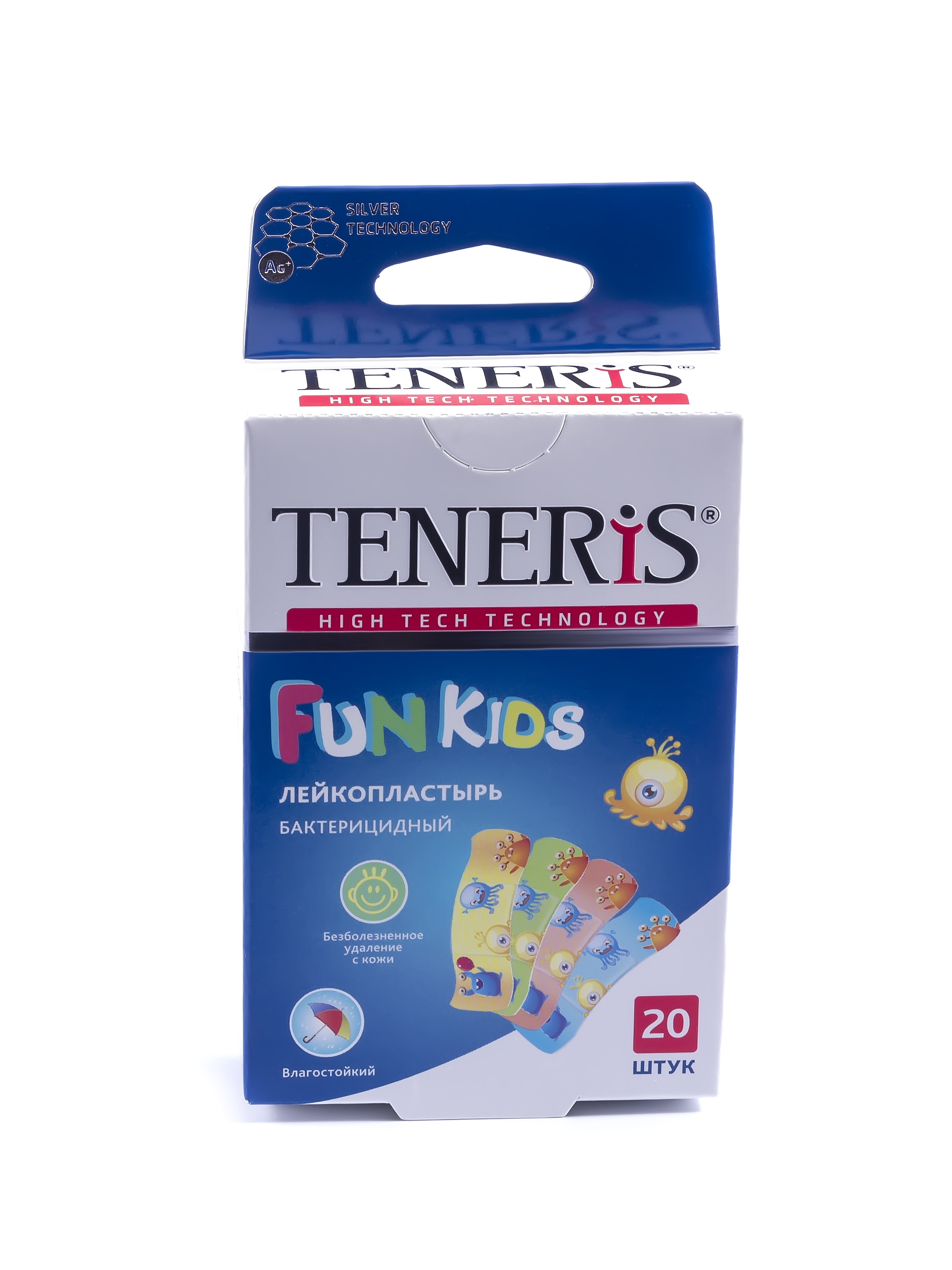 Купить Пластырь Teneris Fun Kids бактерицидный на полимерной основе с рисунками 20 шт., разноцветный