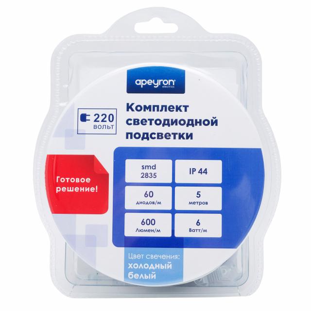 фото Светодиодная подсветка apeyron electrics10-55, 220в, 6вт/м, ip44, 5м, 6000к