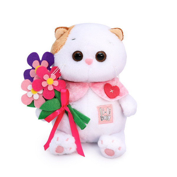 Мягкая игрушка BUDI BASA Кошечка Ли-Ли BABY с цветами из фетра, 20 см