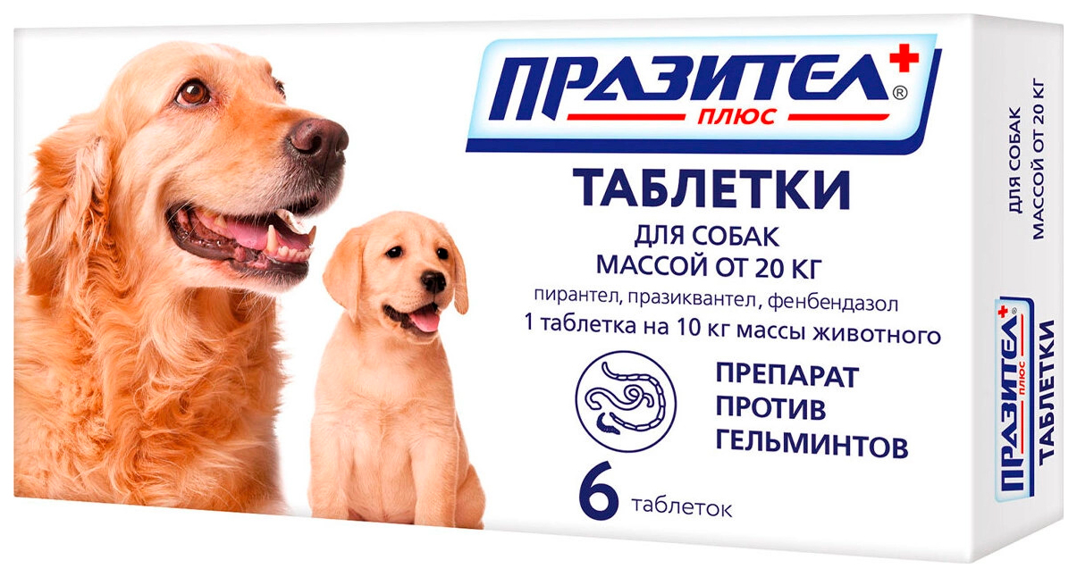 Антигельминтик Празител плюс таблетки для собак и щенков средних и крупных пород, 6 таб