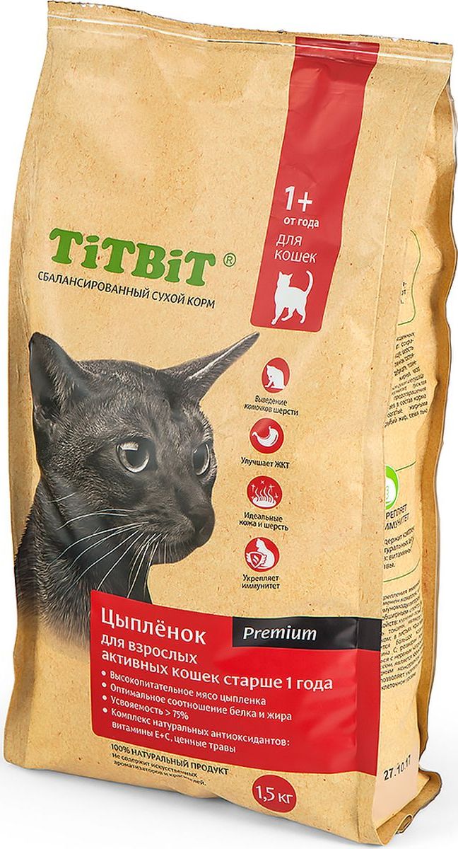 фото Сухой корм для кошек titbit, adult, цыпленок, 1.5кг