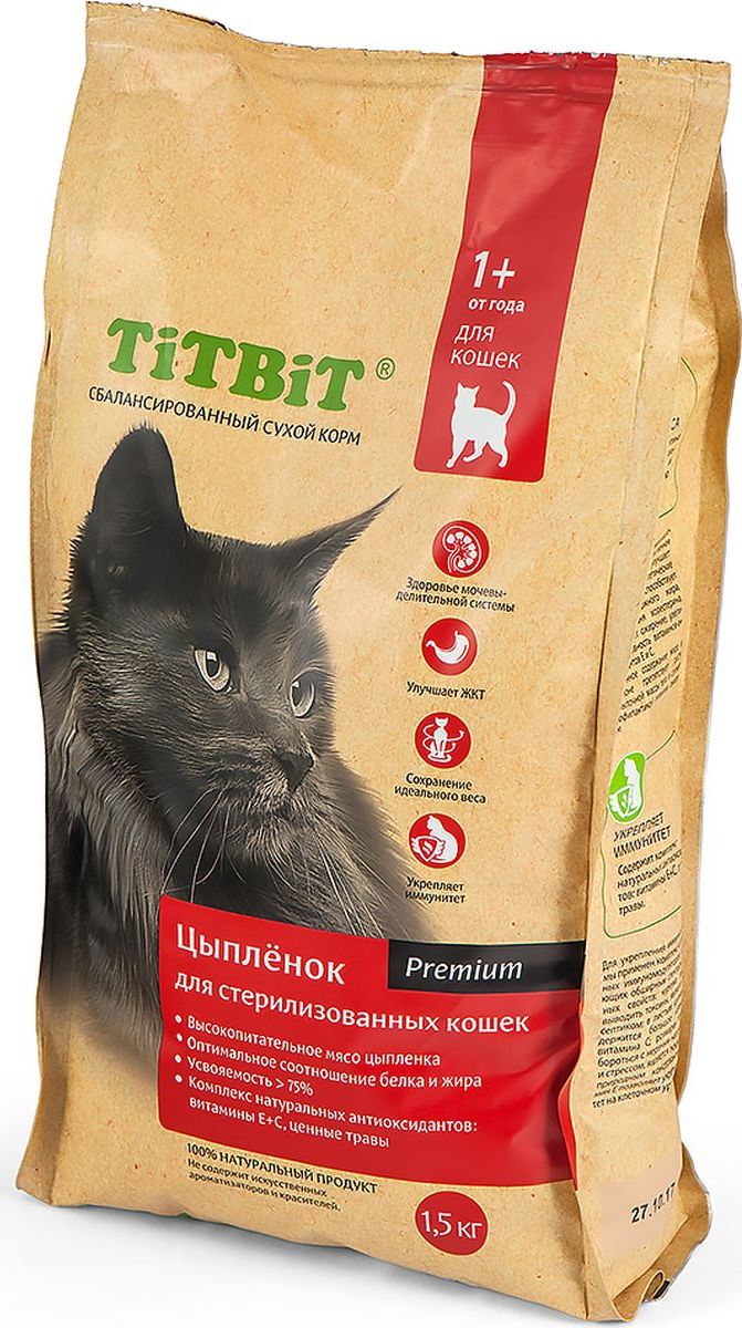 Сухой корм для кошек TiTBiT, для стерилизованных, цыпленок, 1,5кг