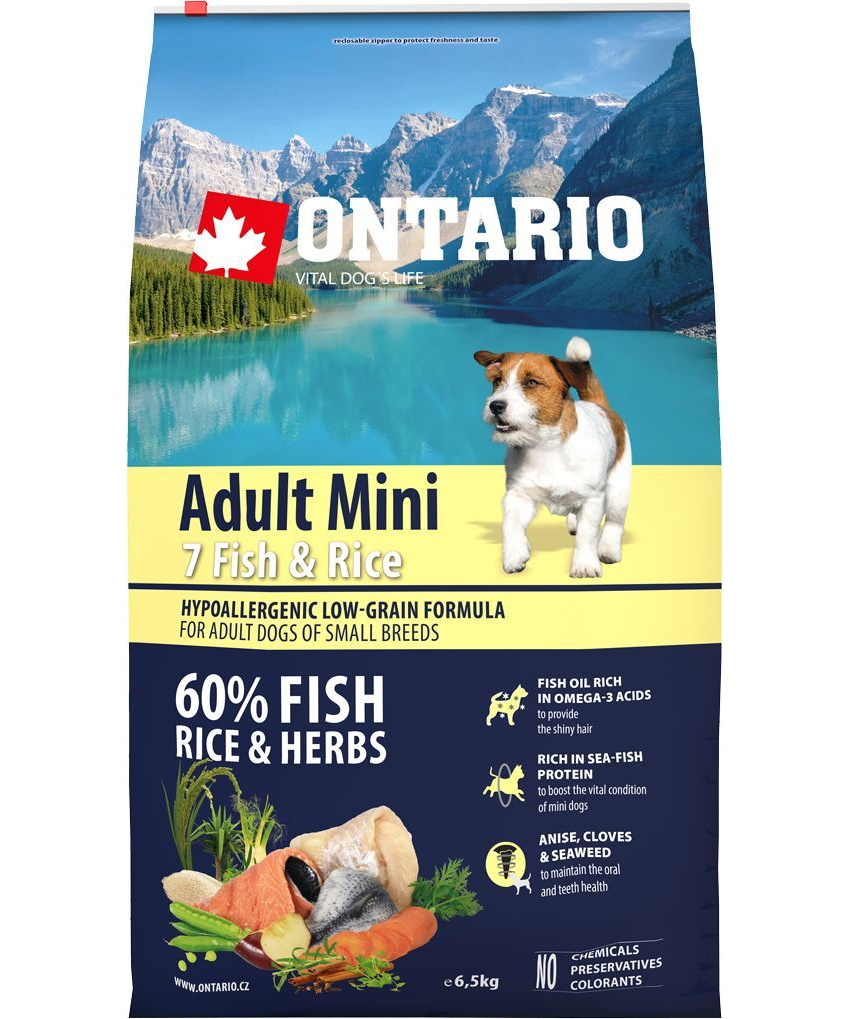 фото Сухой корм для собак ontario adult mini, рыба, рис, 6.5кг