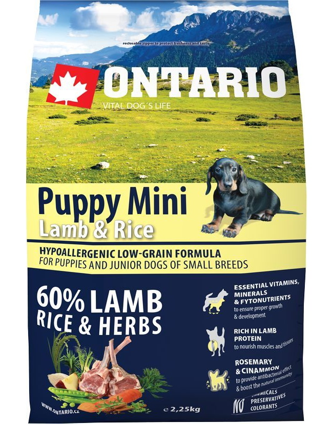 

Сухой корм для щенков Ontario Puppy Mini, ягненок, рис, 2.25кг, Puppy Mini