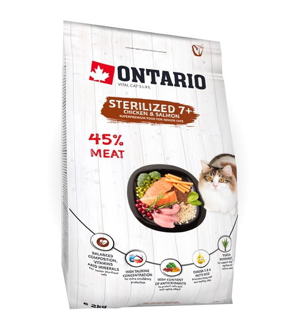 фото Сухой корм для кошек ontario sterilised 7+, курица, рыба, 2кг