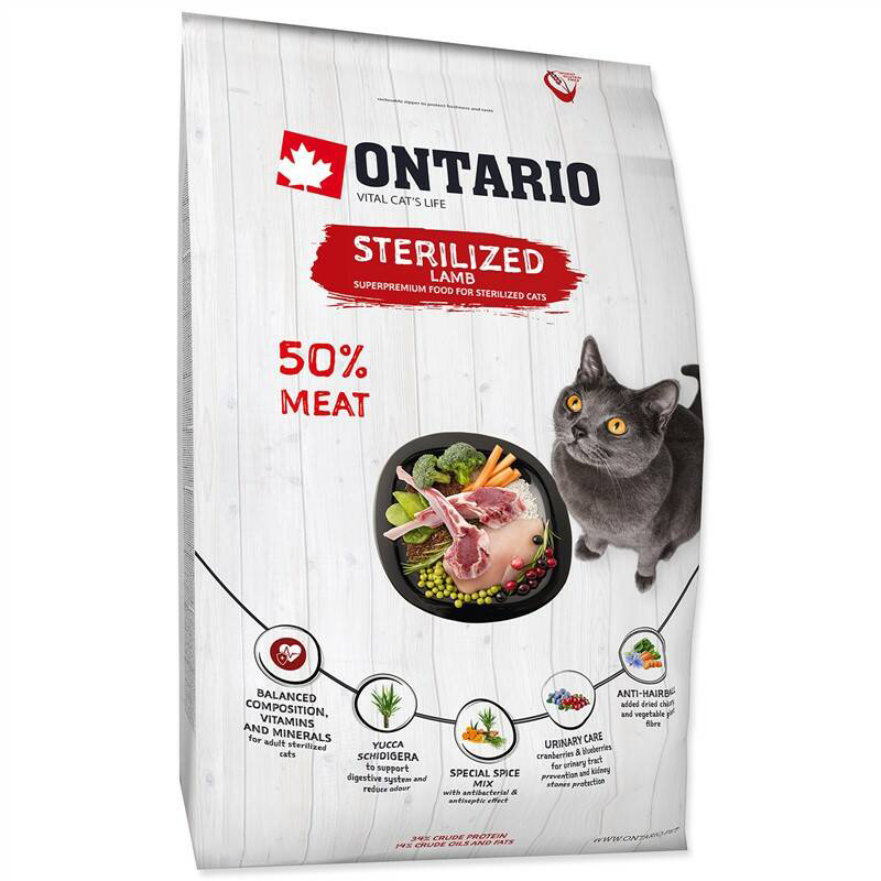 Сухой корм для кошек Ontario Sterilised, ягненок, 0,4кг
