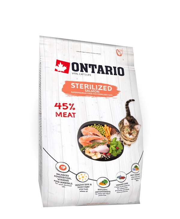 Сухой корм для кошек Ontario Sterilised, лосось, 0,4кг