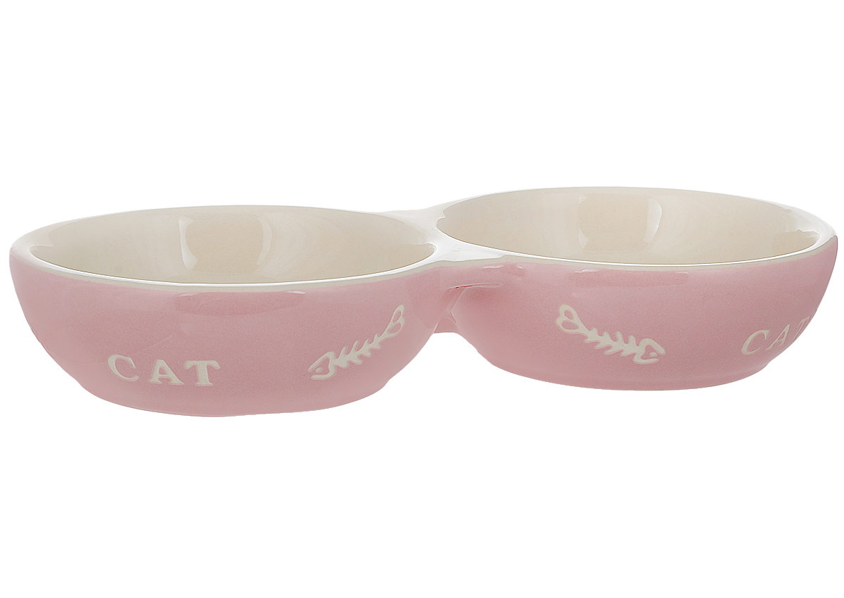 фото Двойная миска для кошек nobby, керамика, розовый, 0.52 л
