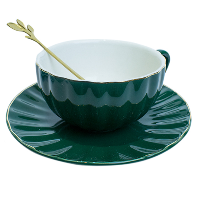 фото Чашка с блюдцем, "ракушка", цвет темно-изумрудный, marma mm-cup-04