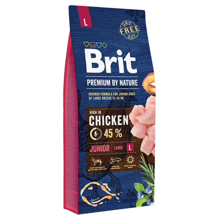 

Сухой корм для щенков Brit Premium By Nature Junior L, для крупных пород, курица, 15кг, Premium By Nature Junior L