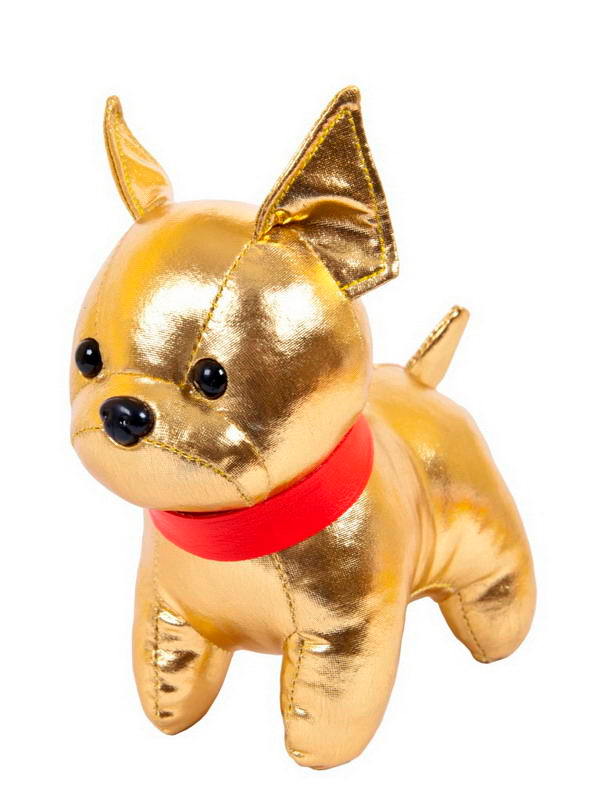 Мягкая игрушка Junfa toys Металлик Собака французский бульдог золотистый, 15 см