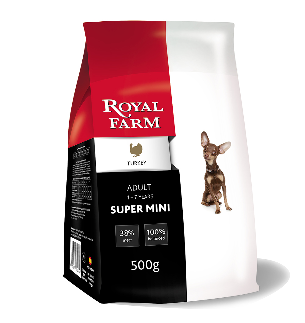 фото Сухой корм для собак royal farm adult super mini, для супер мелких пород, индейка, 0,5кг