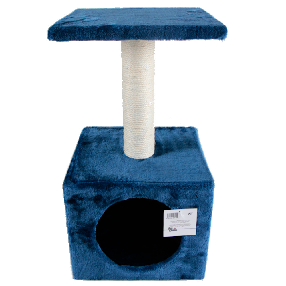 Домик для кошек Pet Choice, с когтеточкой, темно-синий, 30х30х57 см