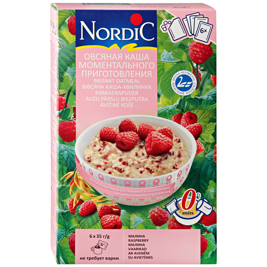 

Овсяная каша Nordic моментального приготовления с малиной 210 г 6 шт*35 г