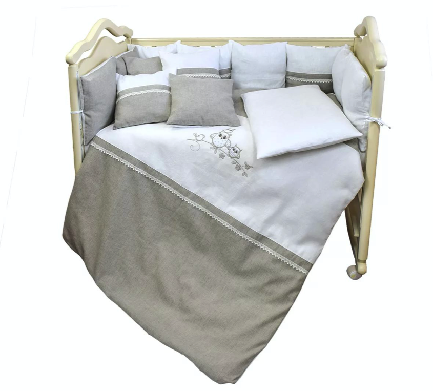 фото Комплект в кроватку bombus льняная сказка серый/белый, 6 предметов