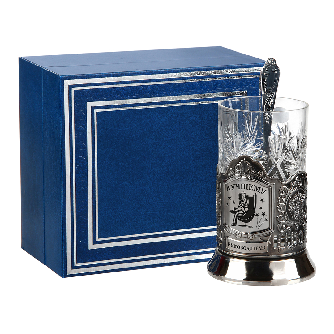 

Подстаканник Город Подарков никелированный Лучшему руководителю (грав), Подстаканник подарочный никелированный Лучшему руководителю (грав) в футляре