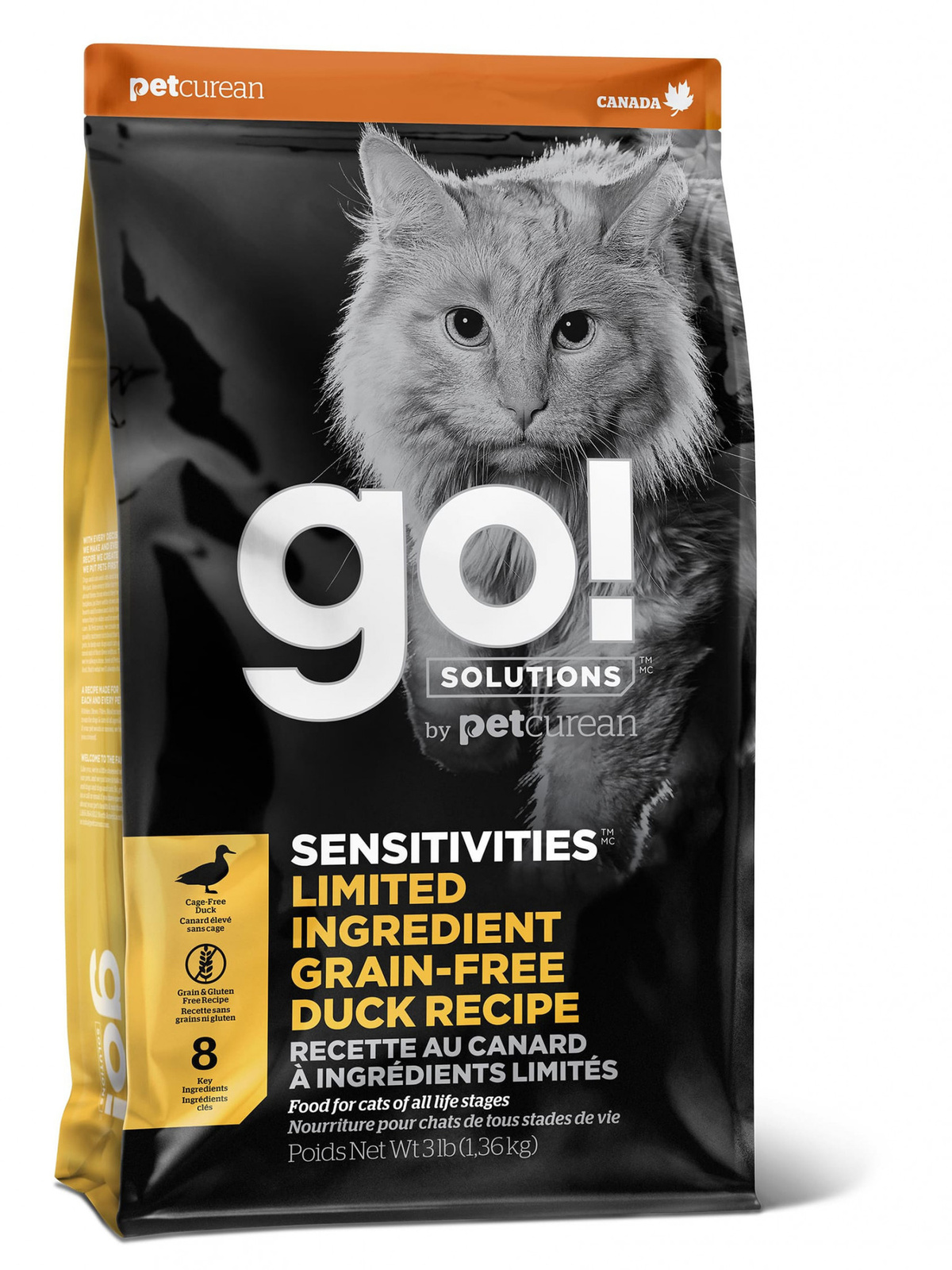 Сухой корм для котят GO!, беззерновой,при чувствительном пищеварением, утка, 1,36кг