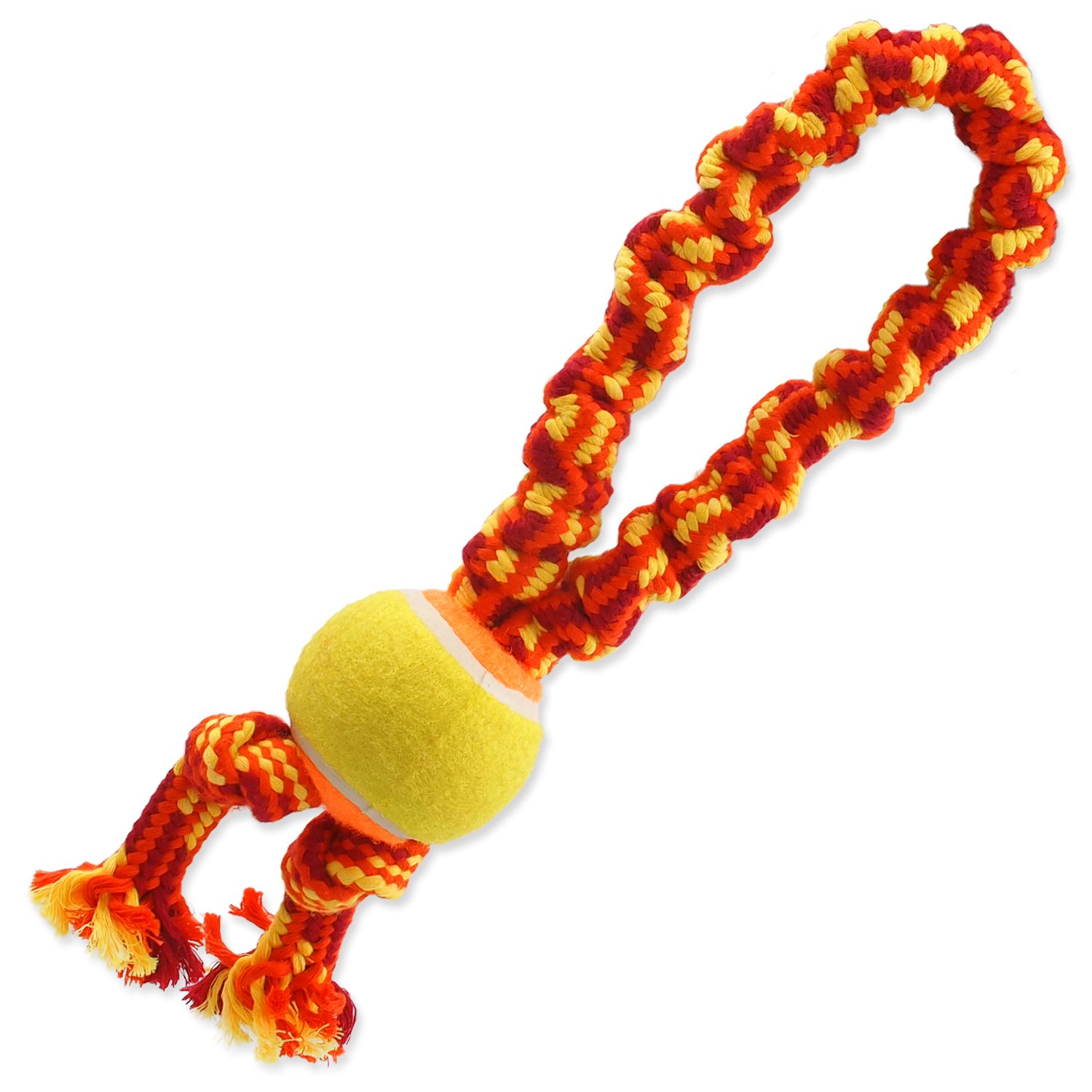 фото Игрушка веревочная разноцветная теннисный мяч с петлей 32 см dog fantasy