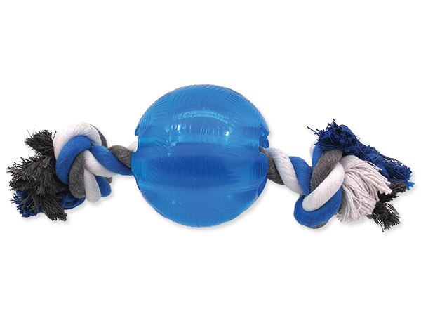 фото Игрушка для собак мячик с веревкой синий 8,2 см dog fantasy
