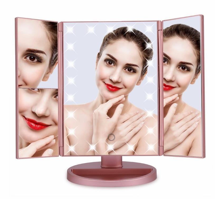 фото Настольное зеркало для макияжа venusshape mi-rs, с подсветкой раскладное, розовый
