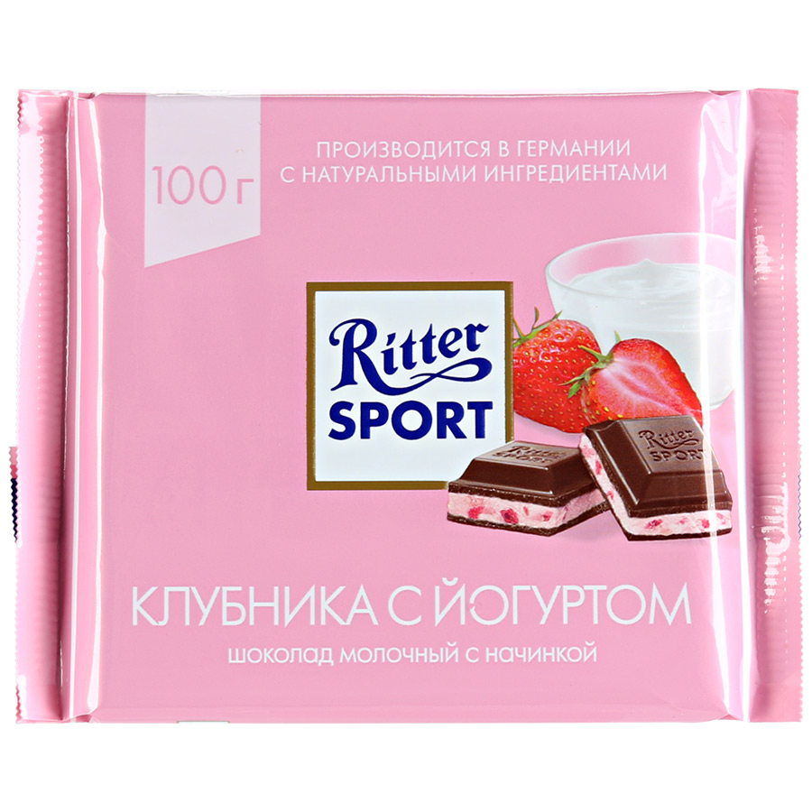 Шоколад молочный Ritter Sport с начинкой Клубника с йогуртом, 100 г