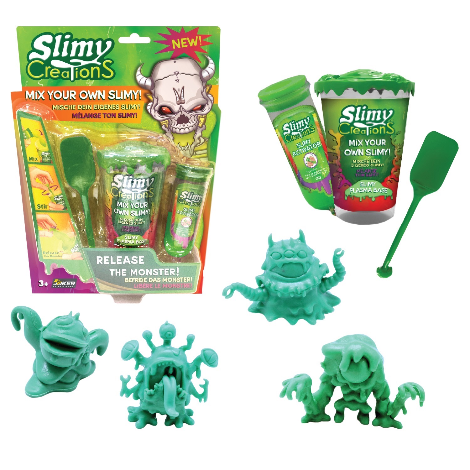 Набор для создания слайма Slimy Монстры с игрушкой, зеленый активатор для слайма 100 мл