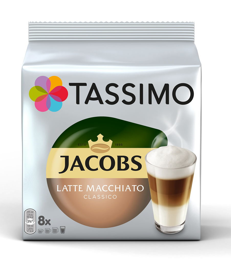 фото Набор tassimo jacobs latte macchiato classico кофе молотый + напиток молочный 8*7г+8*26г