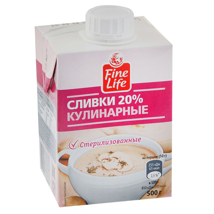 

Сливки Fine Life кулинарные стерилизованные 20% 500 г