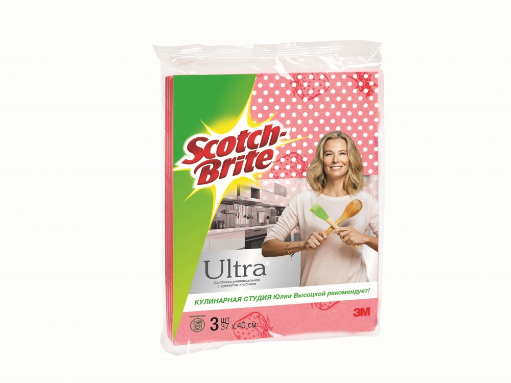 Салфетки Scotch-Brite Ultra универсальные с ароматом клубники 37*40см 3шт