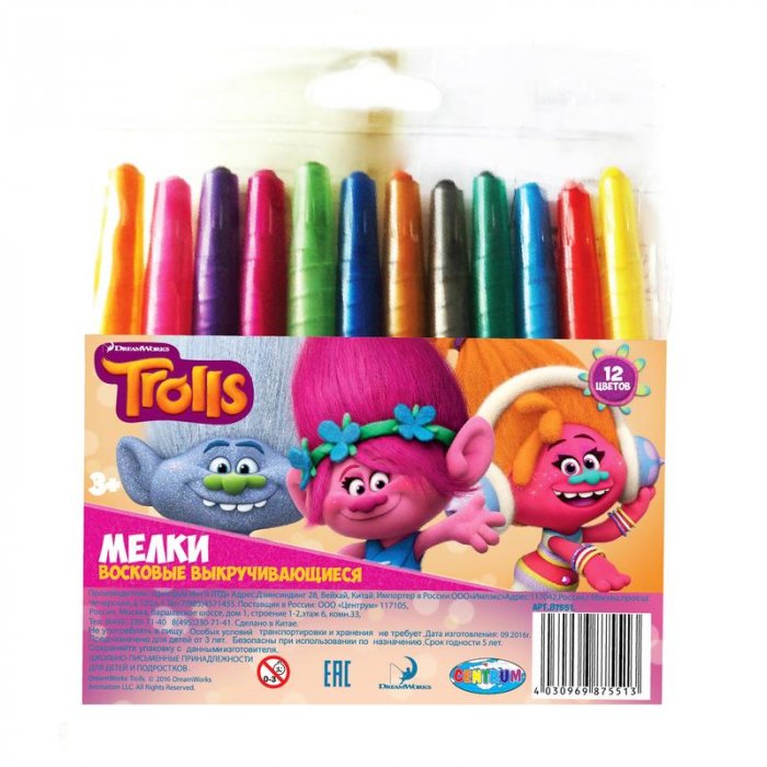 

Мелки Восковые Centrum Trolls, 12 Цветов