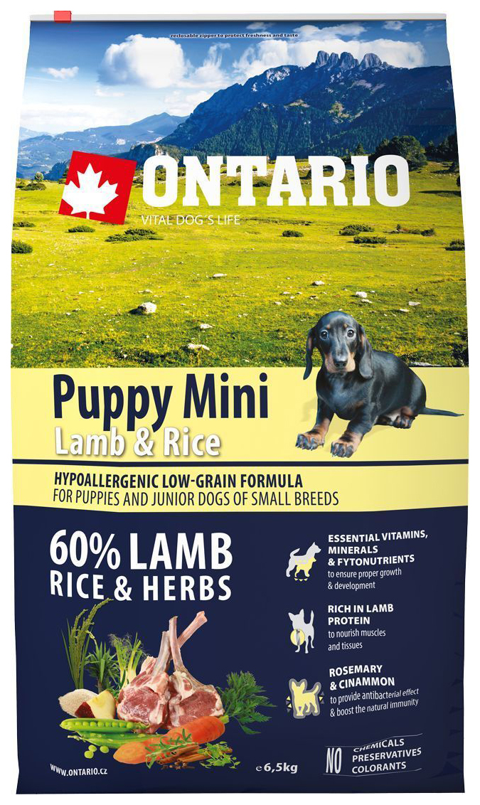 

Сухой корм для щенков Ontario Puppy Mini Lamb & Rice, ягненок и рис, 6,5кг, Puppy Mini Lamb & Rice