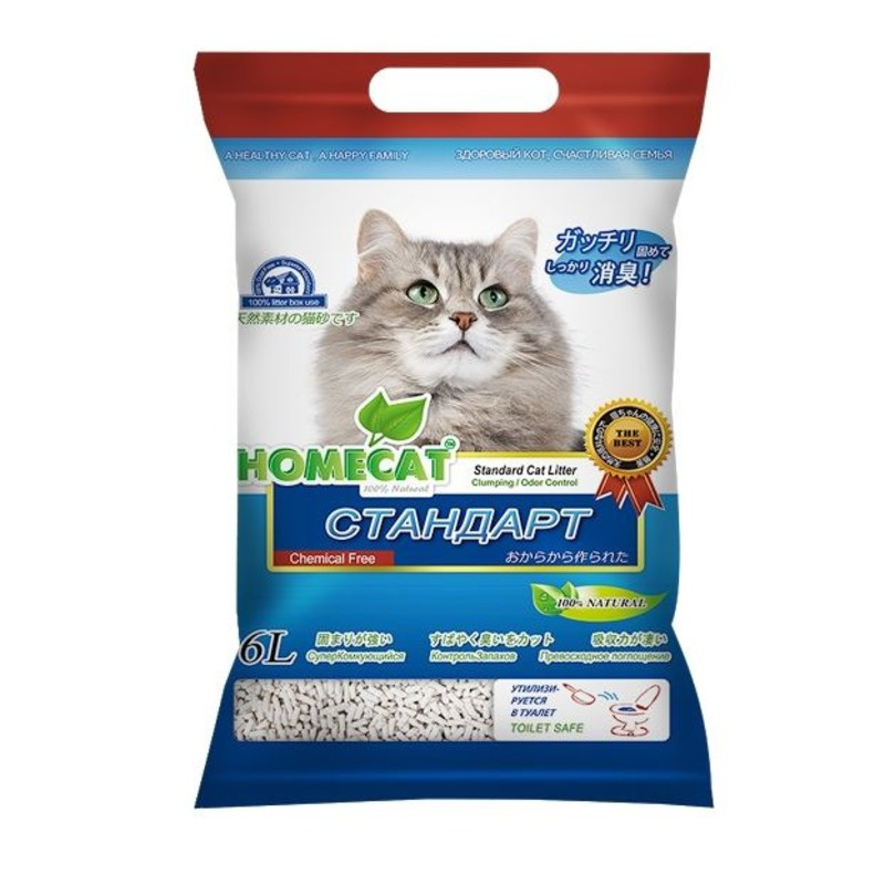 фото Комкующийся наполнитель для кошек homecat эколайн стандарт соевый, 2.8 кг, 6 л