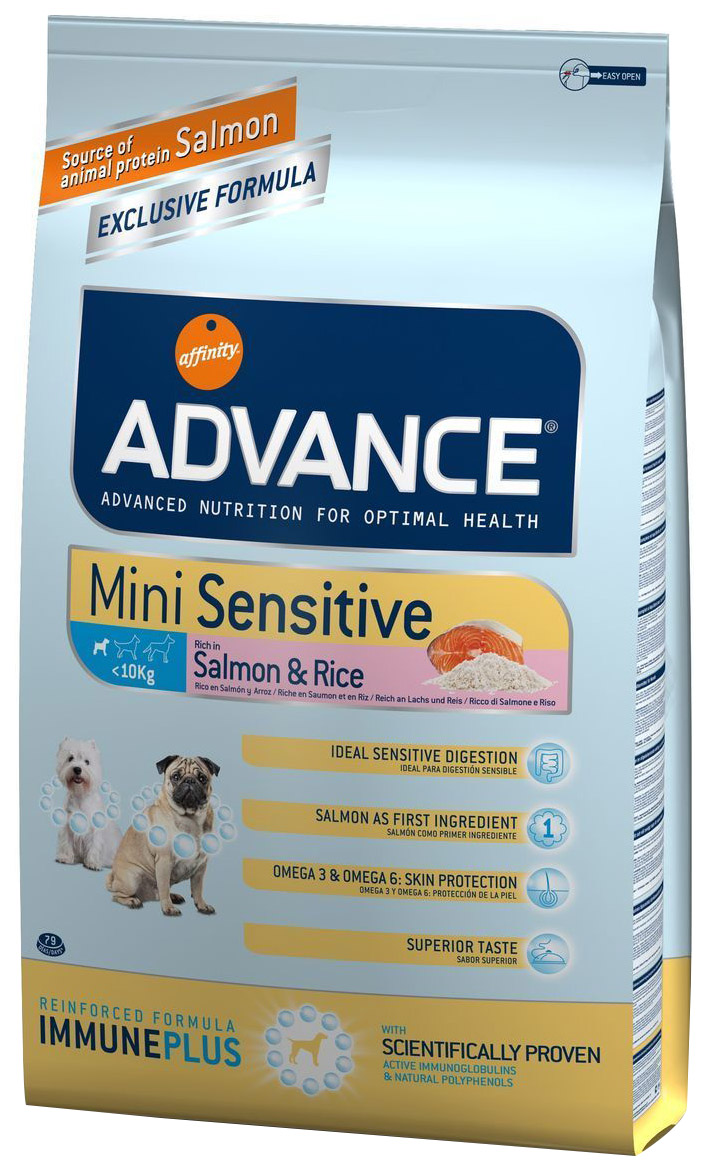 фото Сухой корм для собак advance mini sensitive, для малых пород, лосось и рис, 7,5кг