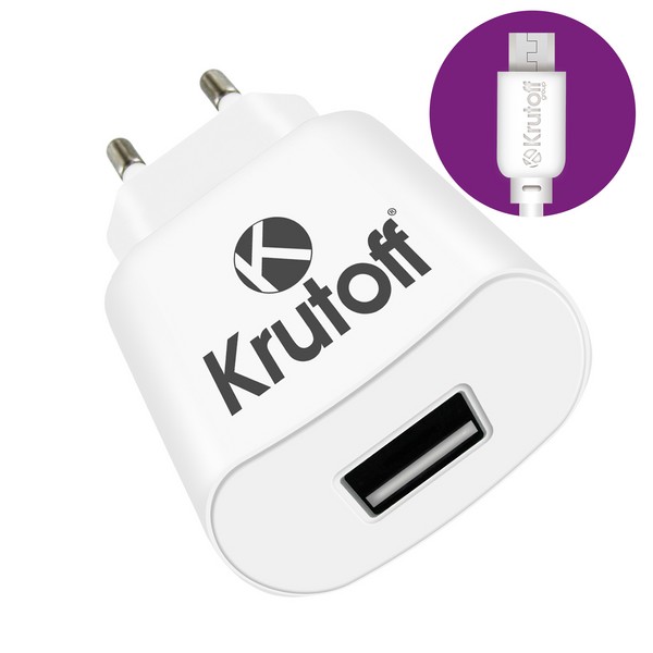фото Сетевое зарядное устройство krutoff ch-01m, 1 usb, 1 a, white