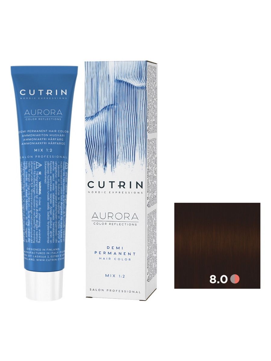 фото Крем-краситель для волос aurora demi permanent cutrin 8.0 светлый блондин 60 мл