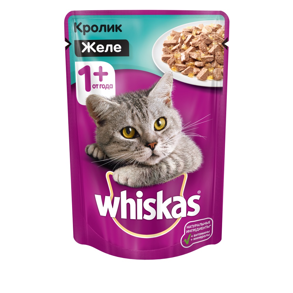 

Влажный корм для кошек Whiskas желе с кроликом, 85г, кролик 85 г