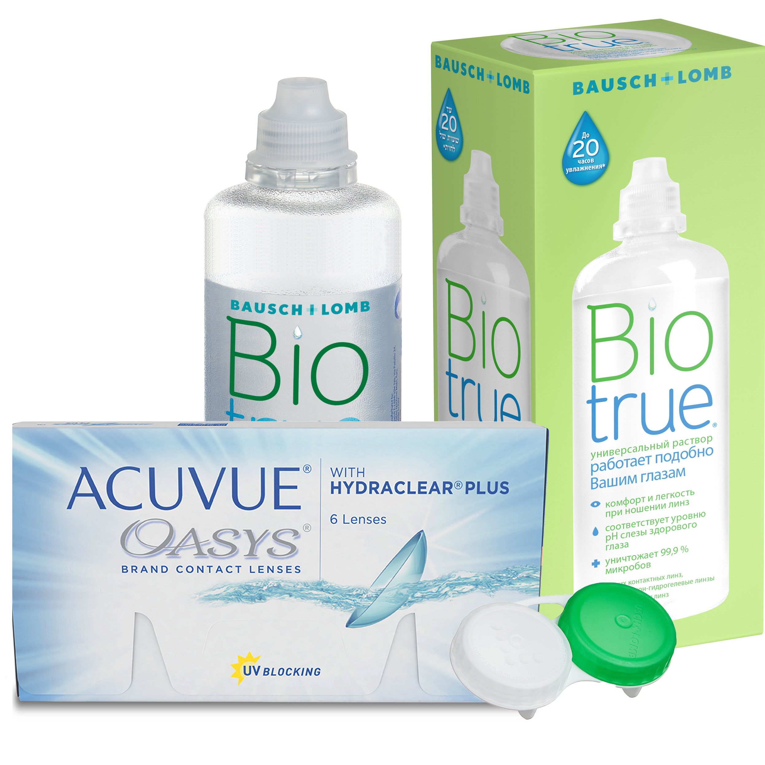 фото Контактные линзы acuvue oasys with hydraclear plus 6 линз r 8.8 +7,00 + biotrue 300 мл