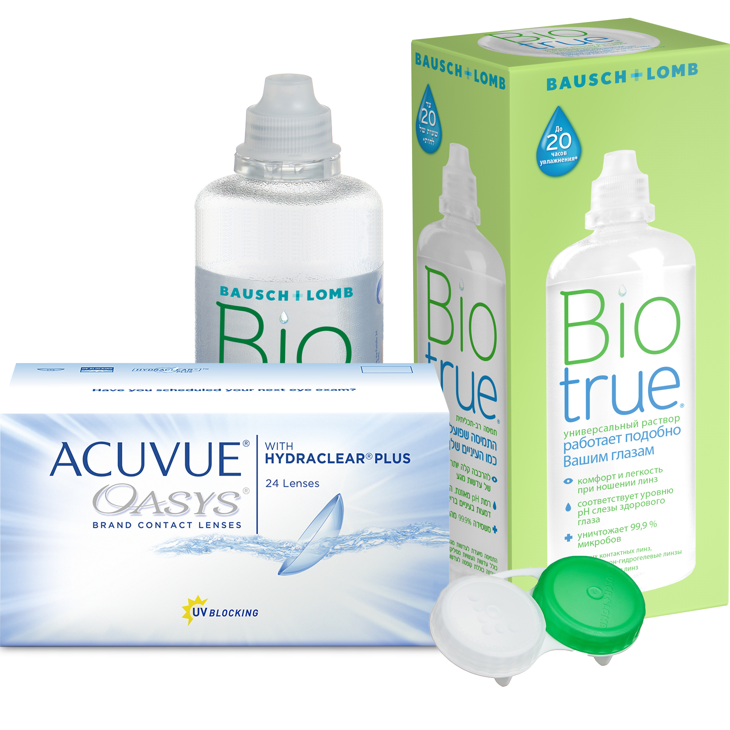 фото Контактные линзы acuvue oasys with hydraclear plus 24 линзы r 8.8 +0,25 + biotrue 300 мл