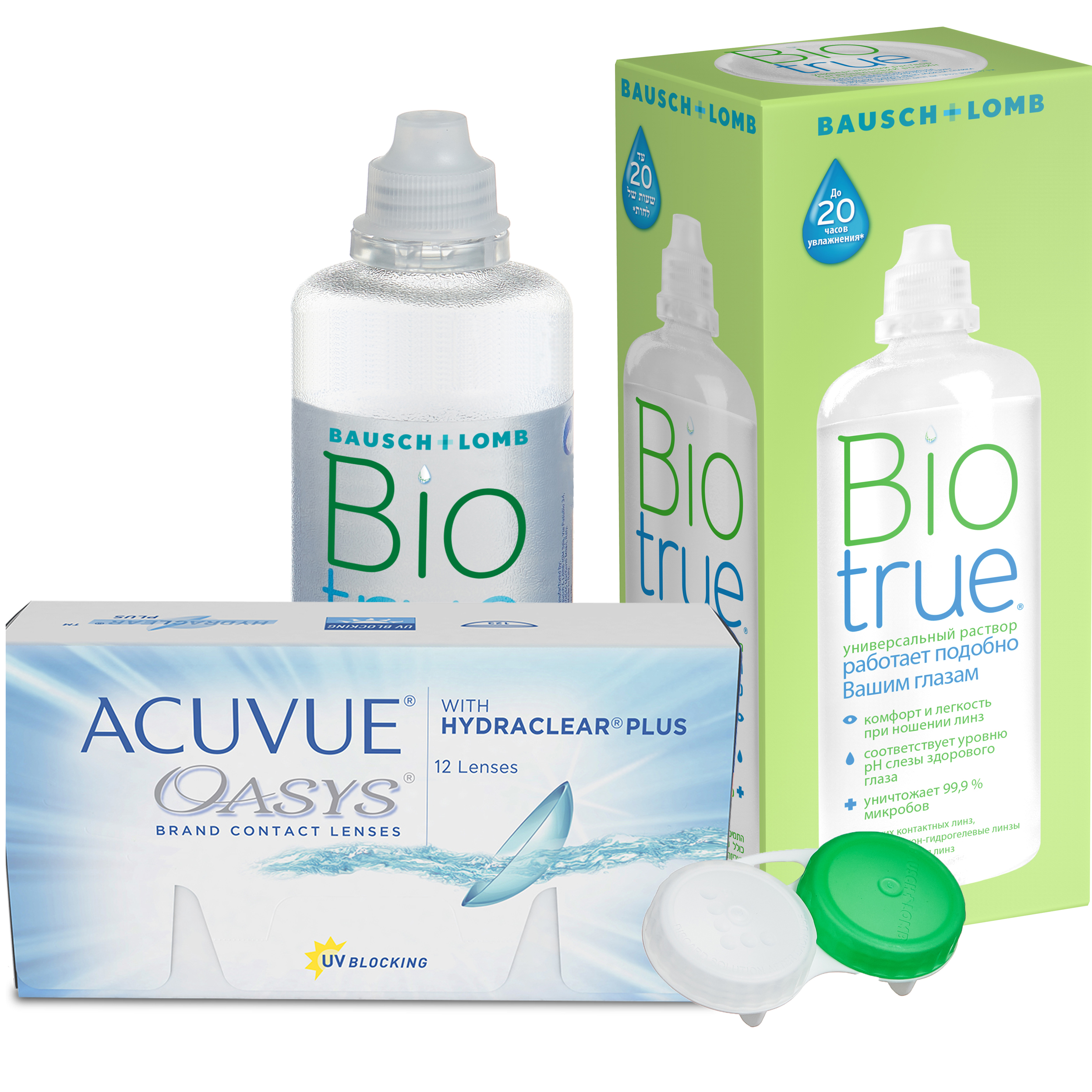 фото Контактные линзы acuvue oasys with hydraclear plus 12 линз r 8.8 +6,00 + biotrue 300 мл