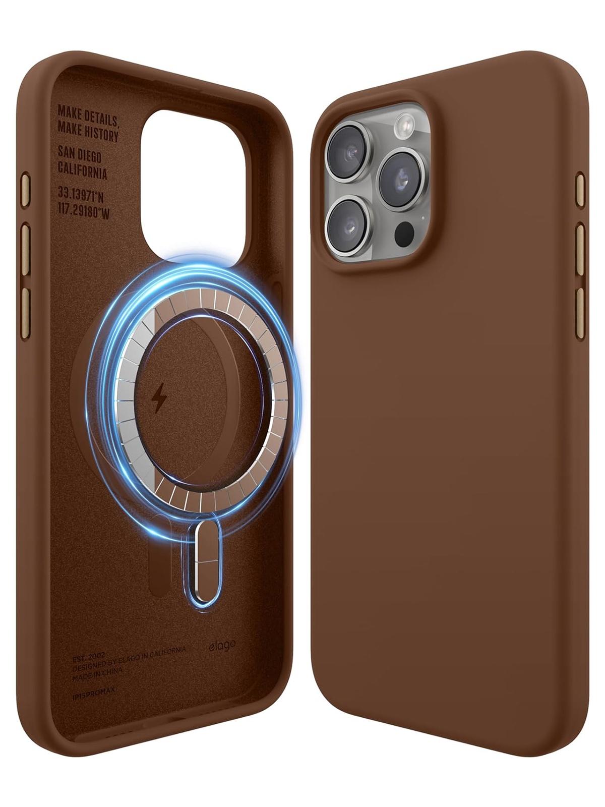Чехол Elago для iPhone 15 Pro Max с покрытием Soft-touch и MagSafe, коричневый