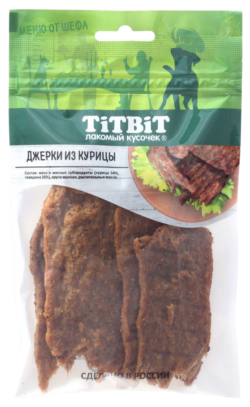 фото Лакомство для собак титбит меню от шефа, кусочки, курица, 70г titbit