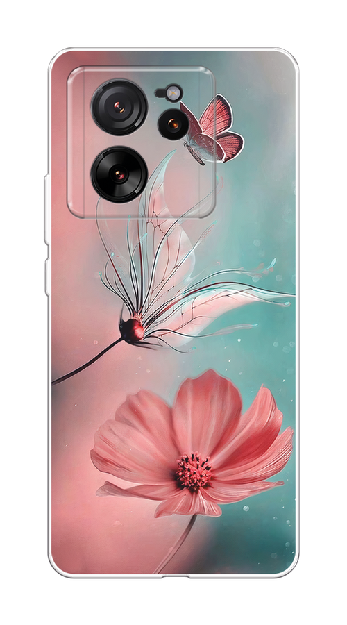 

Чехол на Xiaomi 13T Pro "Бабочка и цветок", Голубой;розовый, 319950-1