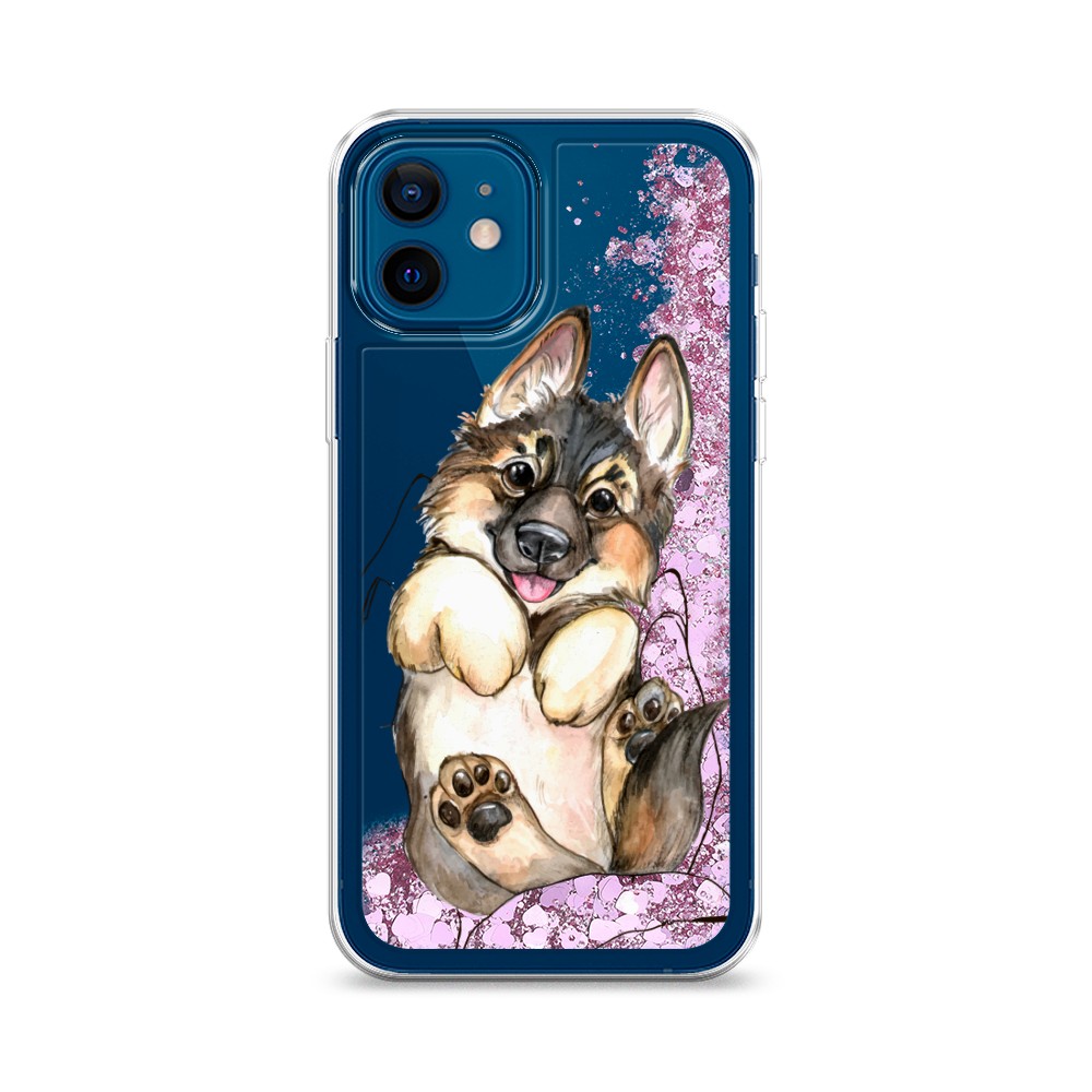

Жидкий чехол с блестками "Овчарка в ладошках" на Apple iPhone 12, 12594-1