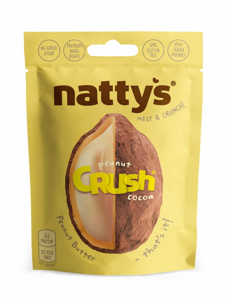 Драже Nattys CRUSH Peanut c арахисом в арахисовой пасте и какао, 35 гр